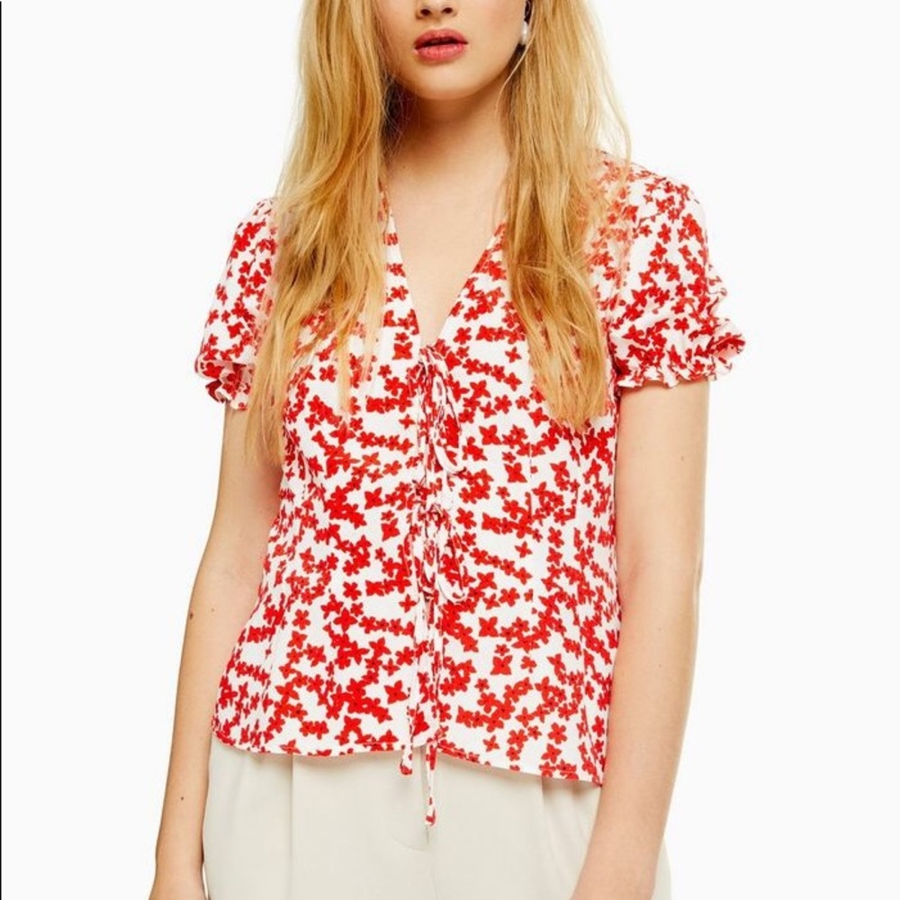 Topshop floral double Tie Front Top
